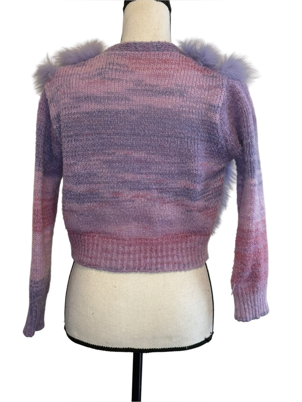 Lavender Feather-Trim Women's Sweater Cardigan - Picture 2 of 4
